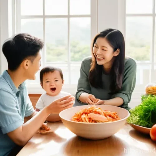 김치 유산균 연구 - **Prompt:** A vibrant, close-up, high-angle shot of a diverse group of healthy individuals, includin...