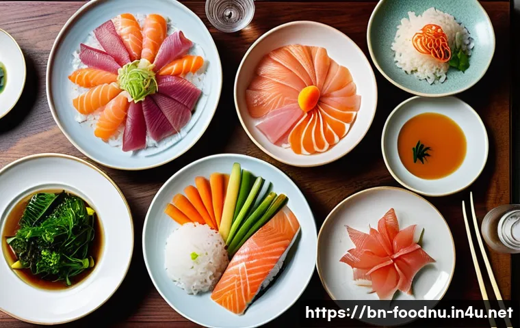 일본식 식단과 영양학적 장점 - **Prompt 1: A Vibrant Japanese Feast of Fresh, Seasonal Ingredients**
    "A beautifully arranged Ja...
