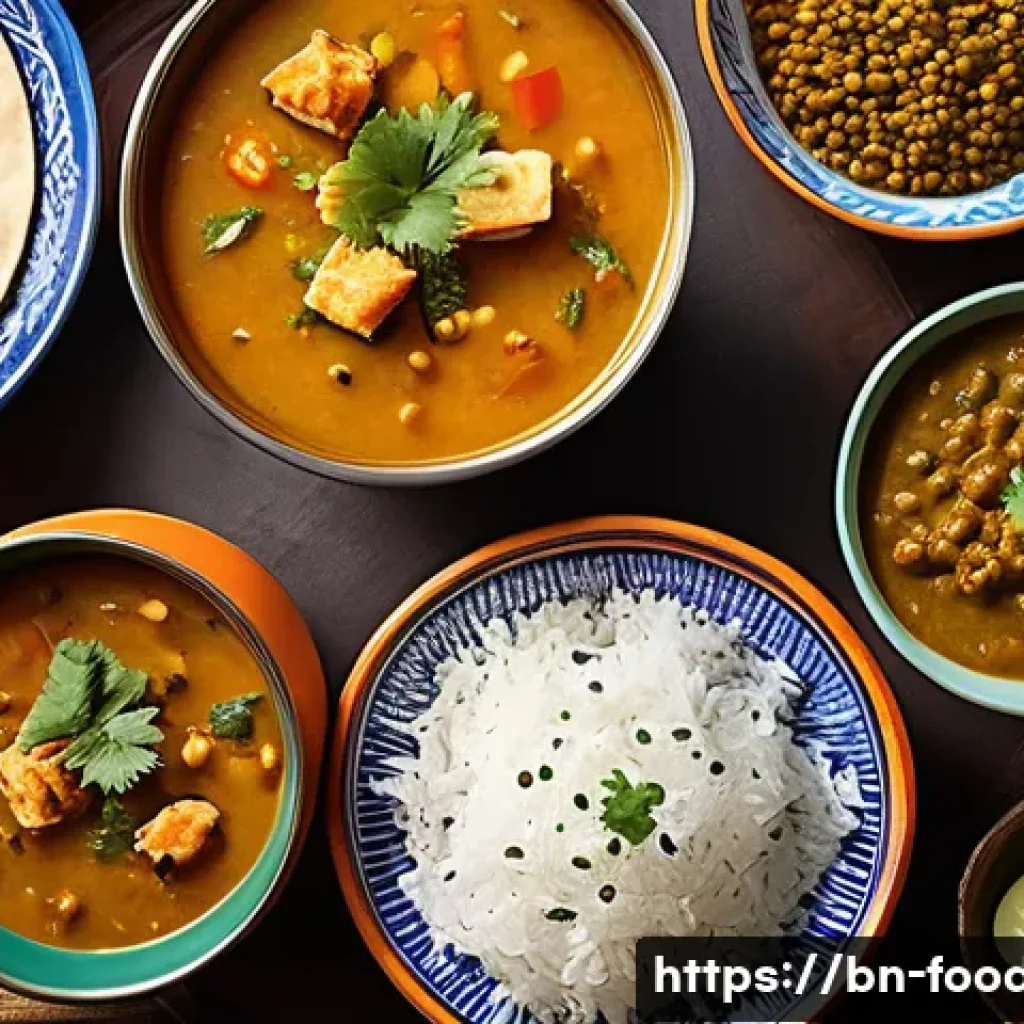 식사 순서와 영양 흡수율 - A vibrant, detailed dining table scene illustrating the proper sequence of eating Bengali cuisine: s...