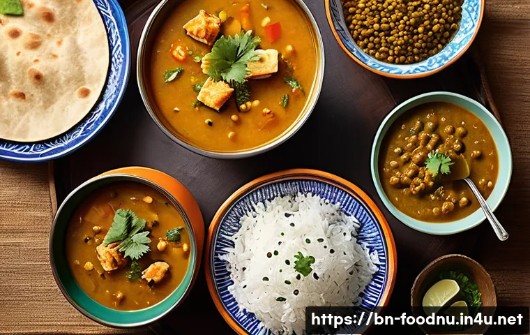 식사 순서와 영양 흡수율 - A vibrant, detailed dining table scene illustrating the proper sequence of eating Bengali cuisine: s...