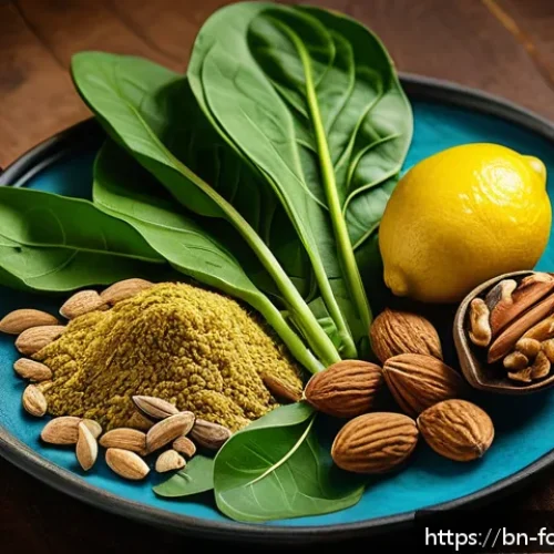간 건강을 위한 식단 - A vibrant still life composition featuring a variety of natural superfoods for liver health, includi...