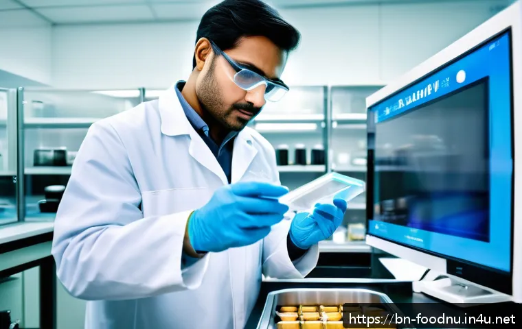 식품 화학 분석 - A high-tech biochemical sensor device analyzing fresh Bengali food samples in a modern laboratory se...