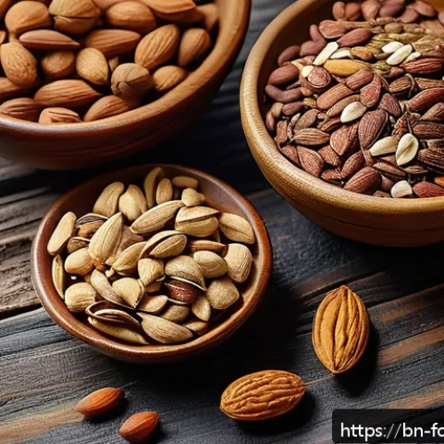 면역 강화 식품 리스트 - A vibrant, detailed still life composition featuring a variety of nutritious nuts and seeds native t...